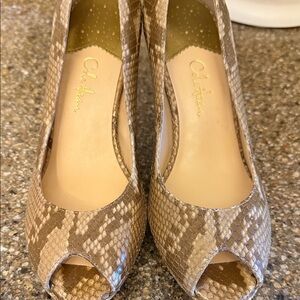Cole Haan Snakeskin Peep-Toe Heels